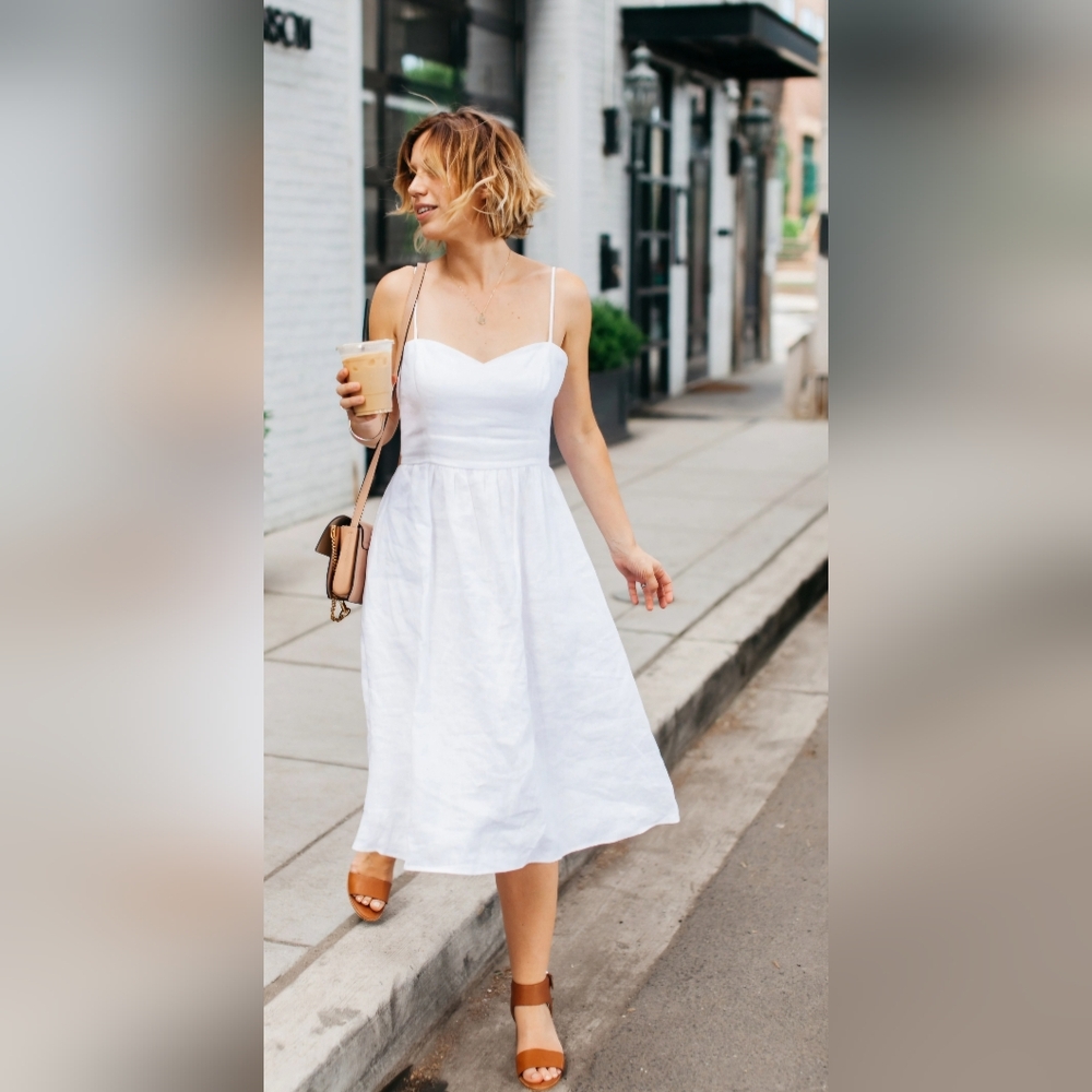 Reformation White Midi Linen Dress